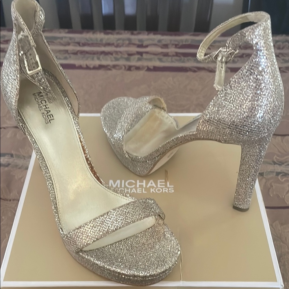 Michael Kors Silver Stiletto Heels with Sparkly Finish